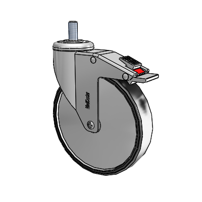 Chrome Hospital CH Threaded Stem Swivel Caster with 6 x 1.25 Polyurethane TPU Wheel and Total Lock Brake