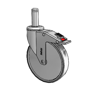 Chrome Hospital CH Grip Ring Stem Swivel Caster with 6 x 1.25 Thermoplastic Rubber Wheel and Total Lock Brake