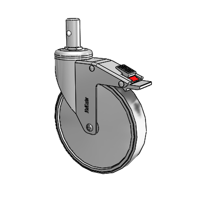 Chrome Hospital CH Round Stem Swivel Caster with 6 x 1.25 Thermoplastic Rubber Wheel and Total Lock Brake