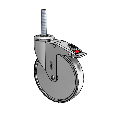 Chrome Hospital CH Threaded Stem Swivel Caster with 6 x 1.25 Thermoplastic Rubber Wheel and Total Lock Brake