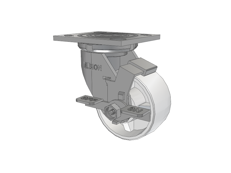 16 Series Top Plate Swivel Caster with 4 x 2 White Polypropylene RW - Polypropylene (Retort) Wheel and Face Brake
