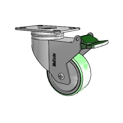 Chrome Hospital CX Top Plate Swivel Caster with 3 x 1.25 Antimicrobial Rubber Wheel and Directional Lock Brake