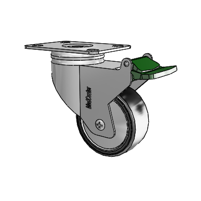 Chrome Hospital CX Top Plate Swivel Caster with 3 x 1.25 Polyurethane TPU Wheel and Directional Lock Brake