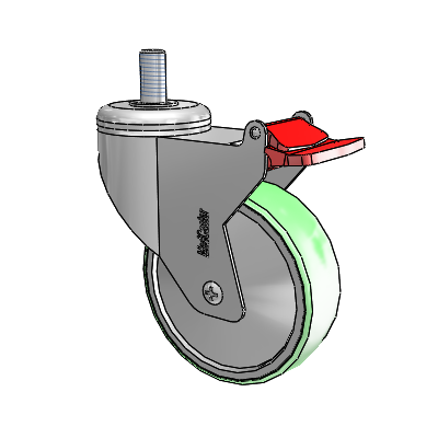 Chrome Hospital CX Threaded Stem Swivel Caster with 4 x 1.25 Antimicrobial Rubber Wheel and Total Lock Brake