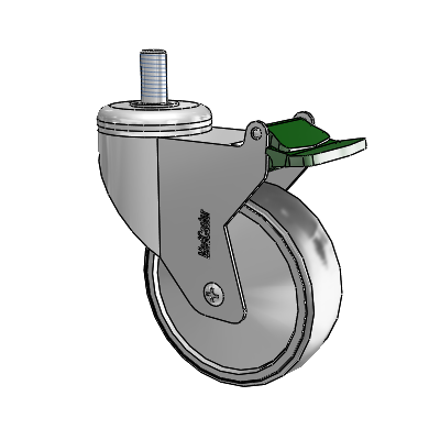 Chrome Hospital CX Threaded Stem Swivel Caster with 4 x 1.25 Thermoplastic Rubber Wheel and Directional Lock Brake