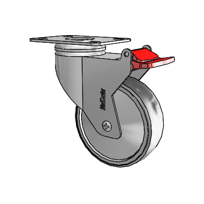 Chrome Hospital CX Top Plate Swivel Caster with 4 x 1.25 Thermoplastic Rubber Wheel and Total Lock Brake