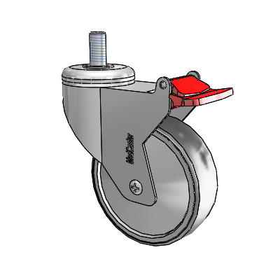 Chrome Hospital CX Threaded Stem Swivel Caster with 4 x 1.25 Thermoplastic Rubber Wheel and Total Lock Brake