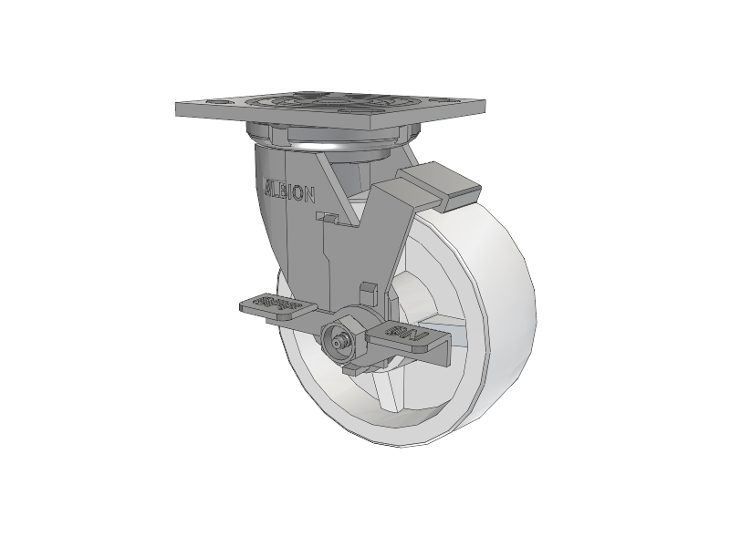 16 Series Top Plate Swivel Caster with 5 x 2 White Polypropylene RW - Polypropylene (Retort) Wheel and Face Brake