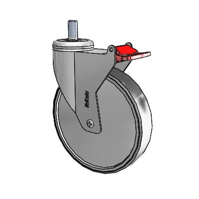 Chrome Hospital CX Threaded Stem Swivel Caster with 6 x 1.25 Thermoplastic Rubber Wheel and Total Lock Brake