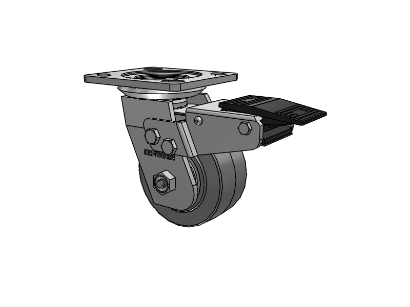 Defender D4 Series Stainless Steel Stainless Steel Top Plate Swivel Caster with 4 Performa Rubber (Flat/Grey) Wheel and Total Lock Brake
