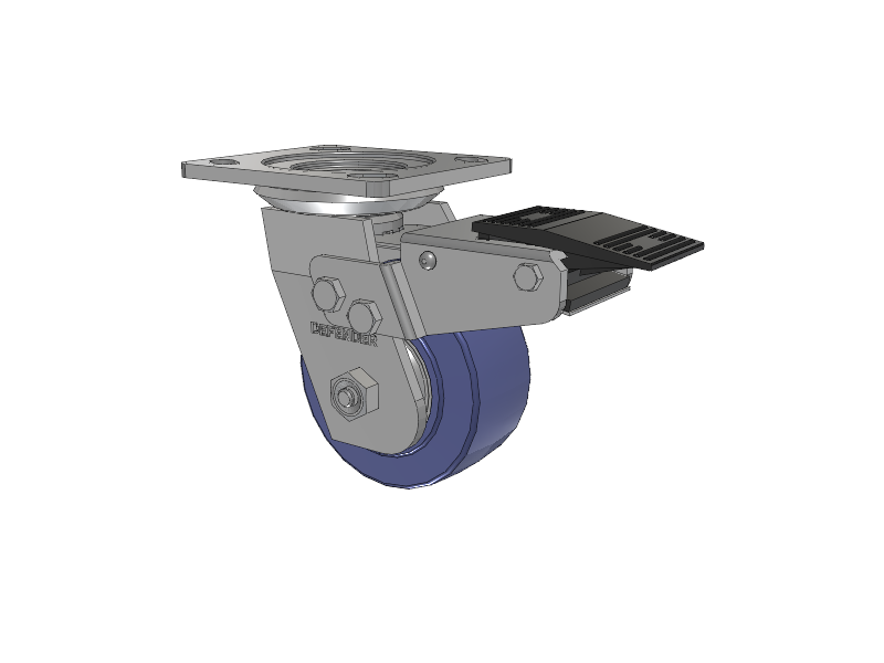 Defender D4 Series Stainless Steel Stainless Steel Top Plate Swivel Caster with 4 HydroTech (Flat) Wheel and Total Lock Brake
