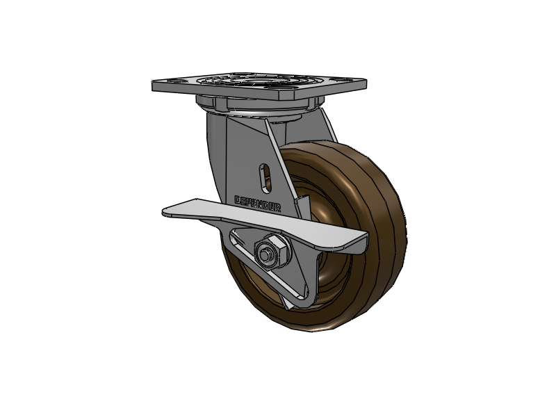 Defender D4 Series Stainless Steel Stainless Steel Top Plate Swivel Caster with 5 Phenolic - Hi-Temp Wheel and Side Lock Brake