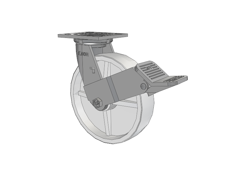 16 Series Top Plate Swivel Caster with 8 x 2 White Polypropylene RW - Polypropylene (Retort) Wheel and Face Brake
