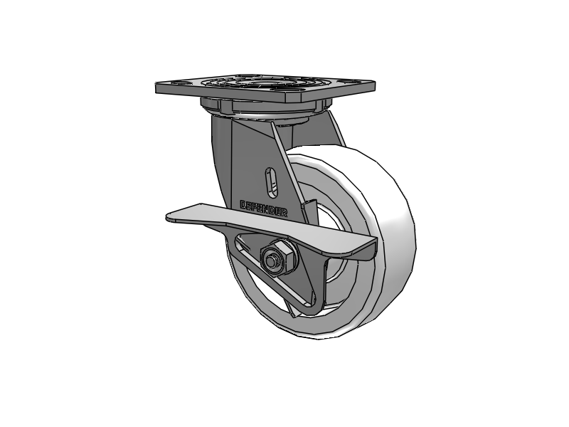 Defender D4 Series Stainless Steel Stainless Steel Top Plate Swivel Caster with 5 White Nylon Wheel and Side Lock Brake