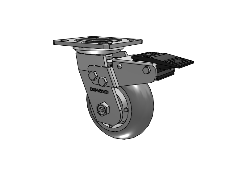 Defender D4 Series Stainless Steel Stainless Steel Top Plate Swivel Caster with 5 Performa Rubber (Round) Wheel and Total Lock Brake