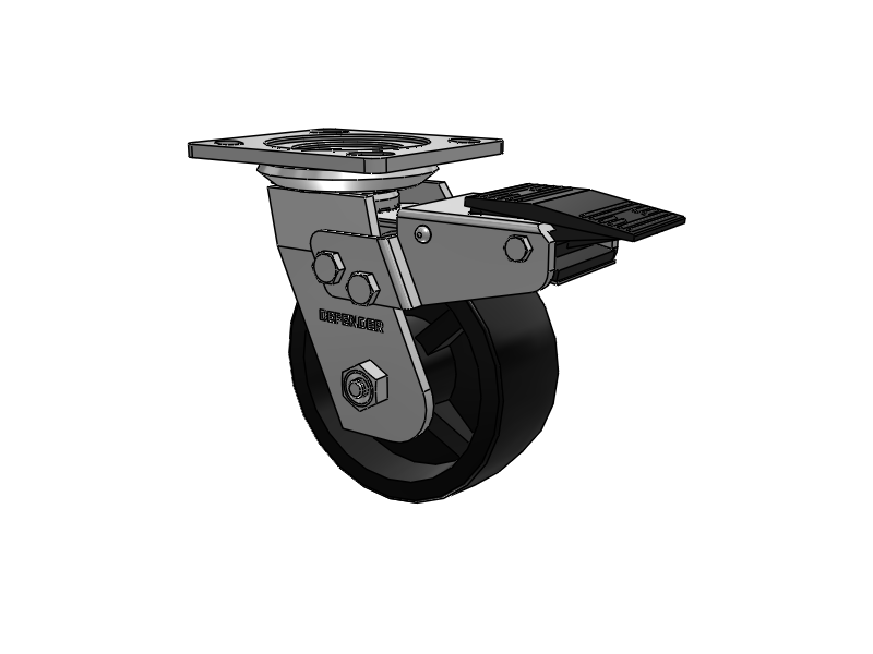Defender D4 Series Stainless Steel Stainless Steel Top Plate Swivel Caster with 5 Polyolefin Wheel and Total Lock Brake