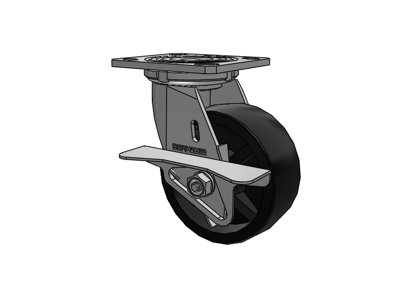 Defender D4 Series Stainless Steel Stainless Steel Top Plate Swivel Caster with 5 Polyolefin Wheel and Side Lock Brake