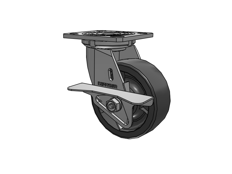 Defender D4 Series Stainless Steel Stainless Steel Top Plate Swivel Caster with 5 HD Nylon Glass Filled Wheel and Side Lock Brake