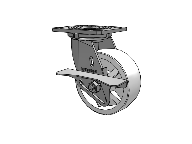 Defender D4 Series Stainless Steel Stainless Steel Top Plate Swivel Caster with 5 Retort Hi-Temp Wheel and Side Lock Brake