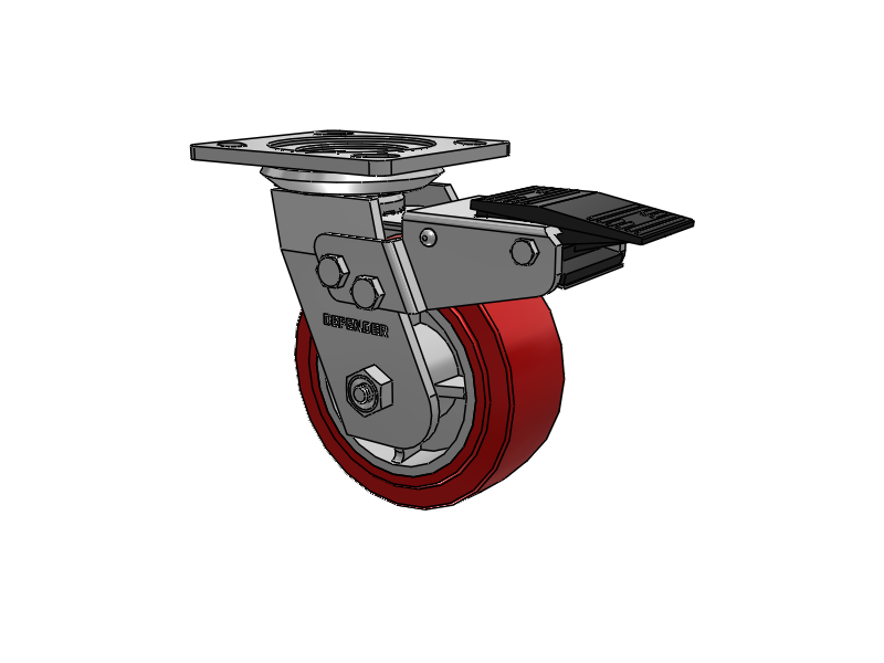 Defender D4 Series Stainless Steel Stainless Steel Top Plate Swivel Caster with 5 Polyurethane HI-TECH Wheel and Total Lock Brake
