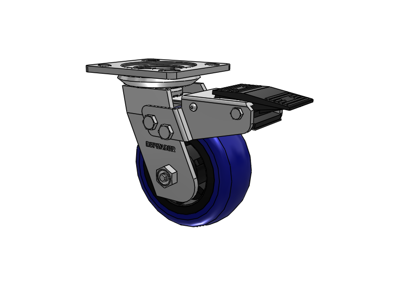 Defender D4 Series Stainless Steel Stainless Steel Top Plate Swivel Caster with 5 EG - Eagle Polyurethane (Polypropylene Core) Wheel and Total Lock Brake