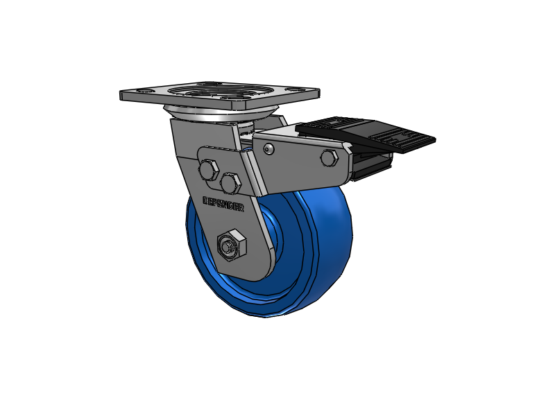 Defender D4 Series Stainless Steel Stainless Steel Top Plate Swivel Caster with 5 K Solid Polyurethane Wheel and Total Lock Brake