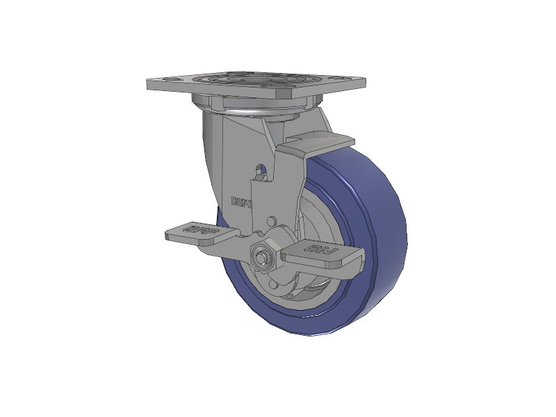 Defender D4 Series Stainless Steel Stainless Steel Top Plate Swivel Caster with 5 HydroTech (Flat) Wheel and Top Lock Brake