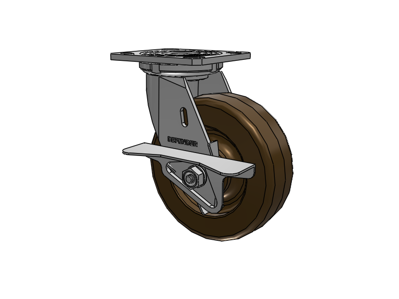 Defender D4 Series Stainless Steel Stainless Steel Top Plate Swivel Caster with 6 Phenolic - Hi-Temp Wheel and Side Lock Brake