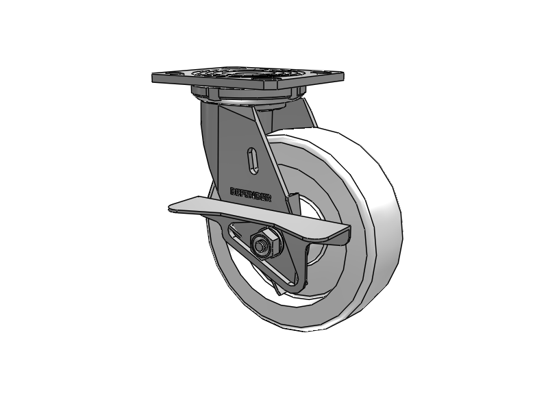 Defender D4 Series Stainless Steel Stainless Steel Top Plate Swivel Caster with 6 White Nylon Wheel and Side Lock Brake
