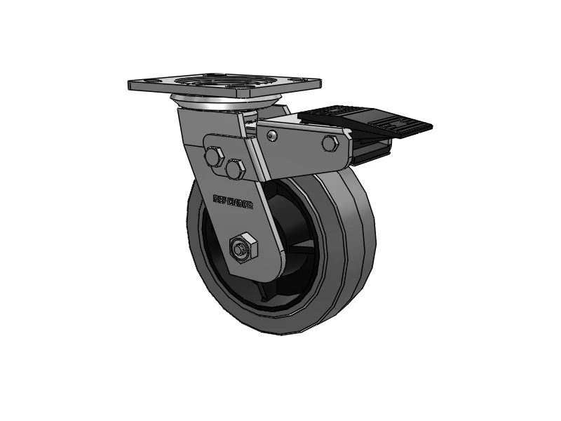 Defender D4 Series Stainless Steel Stainless Steel Top Plate Swivel Caster with 6 Performa Rubber (Round) Wheel and Total Lock Brake
