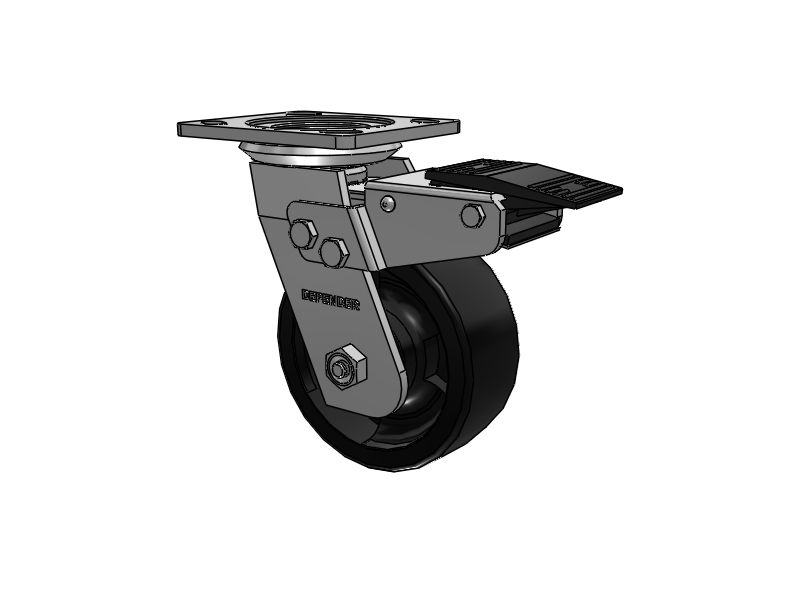 Defender D4 Series Stainless Steel Stainless Steel Top Plate Swivel Caster with 6 Hi-Temp Nylon Glass Filled Wheel and Total Lock Brake