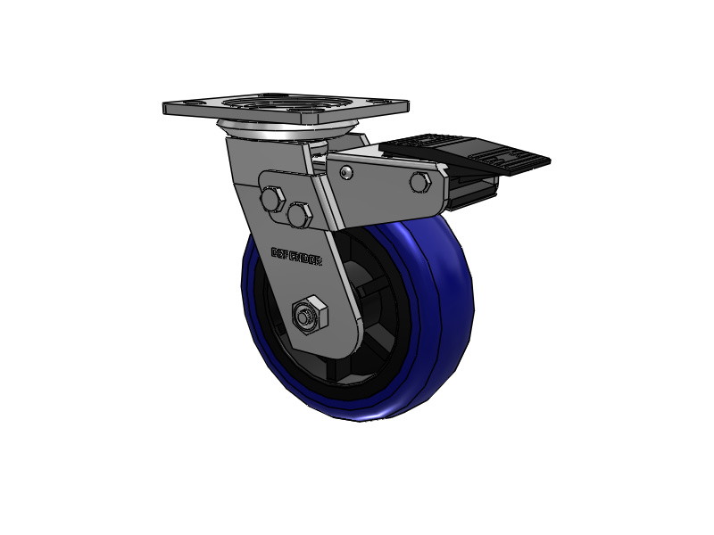 Defender D4 Series Stainless Steel Stainless Steel Top Plate Swivel Caster with 6 EG - Eagle Polyurethane (Polypropylene Core) Wheel and Total Lock Brake