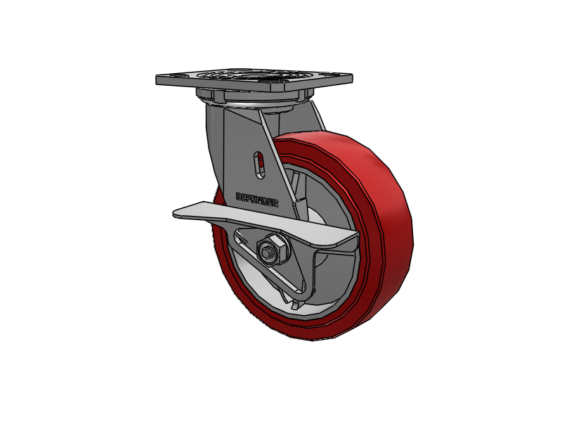 Defender D4 Series Stainless Steel Stainless Steel Top Plate Swivel Caster with 6 Polyurethane HI-TECH Wheel and Side Lock Brake