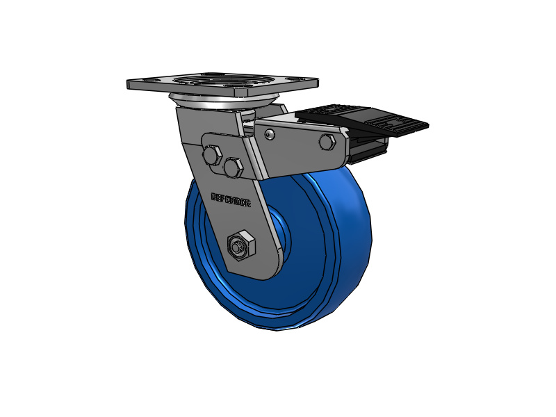 Defender D4 Series Stainless Steel Stainless Steel Top Plate Swivel Caster with 6 K Solid Polyurethane Wheel and Total Lock Brake