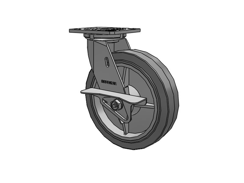 Defender D4 Series Stainless Steel Stainless Steel Top Plate Swivel Caster with 8 Performa Rubber (Flat/Grey) Wheel and Side Lock Brake