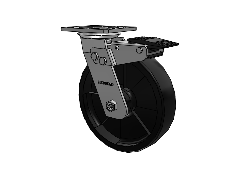 Defender D4 Series Stainless Steel Stainless Steel Top Plate Swivel Caster with 8 Hi-Temp Nylon Glass Filled Wheel and Total Lock Brake