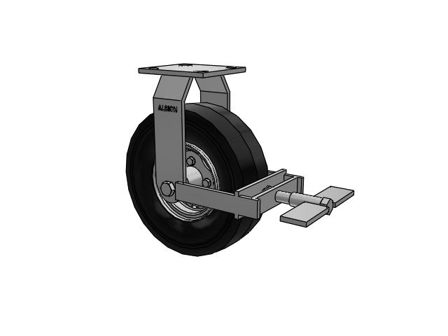 Roulettes pneumatiques de la série 16 : roulette rigide à plaque supérieure, équipée d'une roue pneumatique noire de 9 x 2,8 et d'un frein frontal