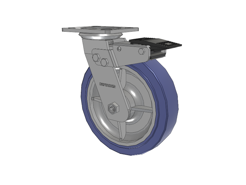 Defender D4 Series Stainless Steel Stainless Steel Top Plate Swivel Caster with 8 HydroTech (Flat) Wheel and Total Lock Brake