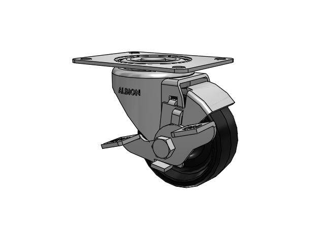 Dolly Top Plate Swivel Caster with 3 x 1.25 Black Polypropylene PB - Polypropylene Wheel and Face Brake