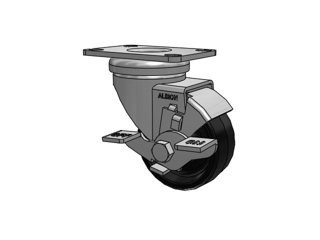 Dolly Top Plate Swivel Caster with 3 x 1.25 Black Polypropylene PB - Polypropylene Wheel and Face Brake