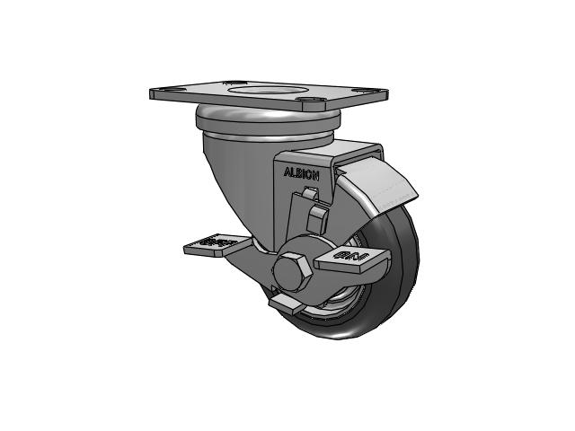 Dolly Top Plate Swivel Caster with 3 x 1.25 Grey Tread on Grey Polypropylene Core XA - Polyurethane (Polypropylene Core) Wheel and Face Brake