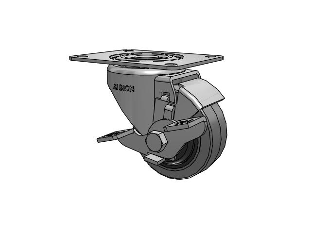 Dolly Top Plate Swivel Caster with 3 x 1.25 Grey Tread on Grey Core XS - Performa X-tra Soft Rubber (Flat) - Prevenz Antimicrobial Wheel and Face Brake