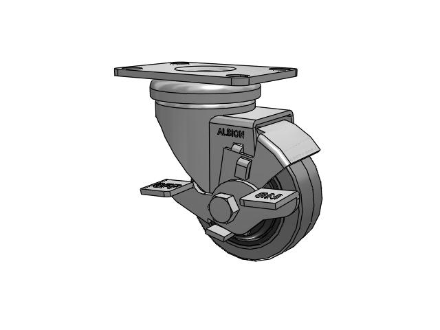 Dolly Top Plate Swivel Caster with 3 x 1.25 Grey Tread on Grey Core XS - Performa X-tra Soft Rubber (Flat) - Prevenz Antimicrobial Wheel and Face Brake