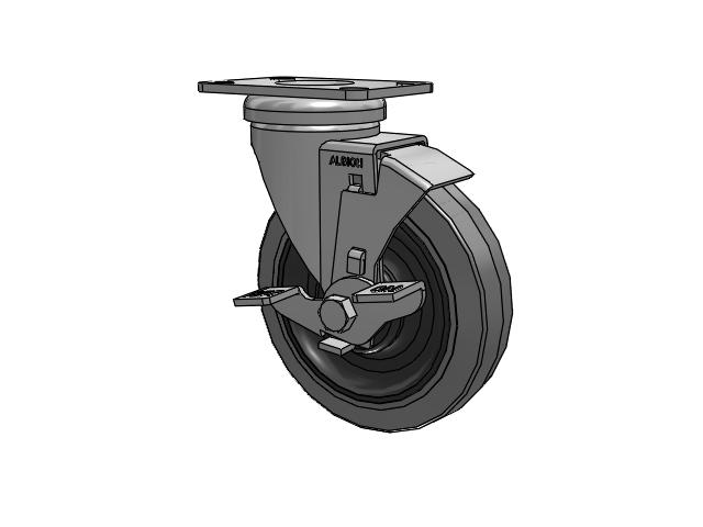Dolly Top Plate Swivel Caster with 5 x 1.25 Grey Tread on Grey Core XS - Performa X-tra Soft Rubber (Flat) - Prevenz Antimicrobial Wheel and Face Brake