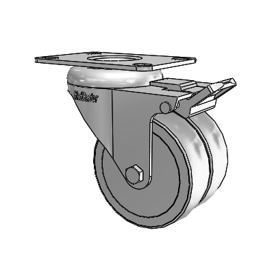 Dual Wheel Top Plate Swivel Caster with 3 x 2 Grey Thermoplastic Rubber Wheel and Total Lock Brake