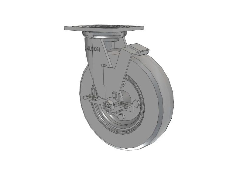 16 Series Top Plate Swivel Caster with 8 x 2 Grey Tread on Zinc-plated Hub SV - Semi-Pneumatic Monoprene (Grey) Wheel and Face Brake