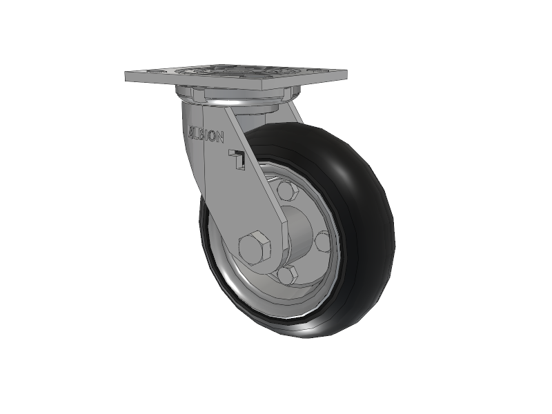 16 Series Top Plate Swivel Caster with 6 x 2 Black Tread on Zinc-plated Hub SZ - Semi-Pneumatic Monoprene (Black) Wheel