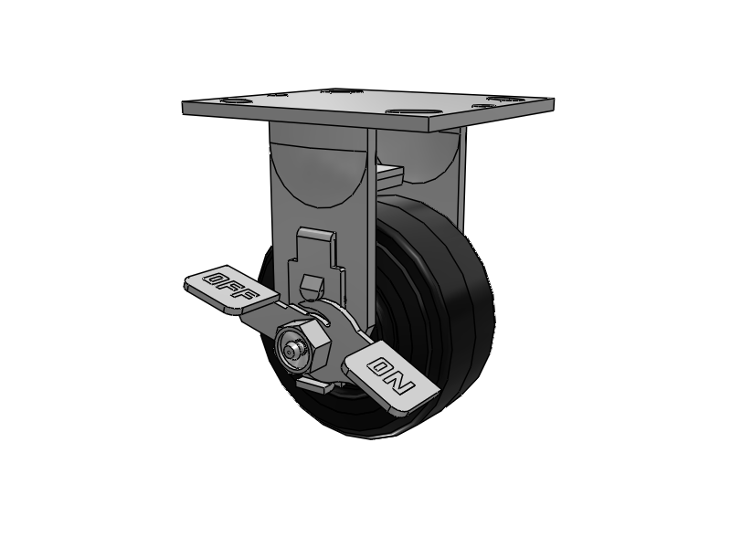 E-line Rigid Caster with 4 x 2 Moldon Rubber Wheel and Tread Lock Brake
