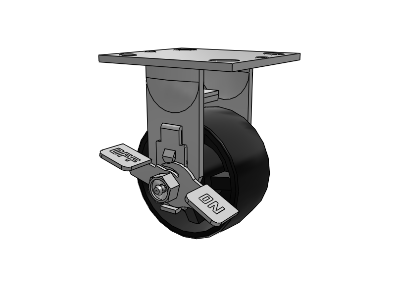 E-line Rigid Caster with 4 x 2 Polypropylene HD Wheel and Tread Lock Brake