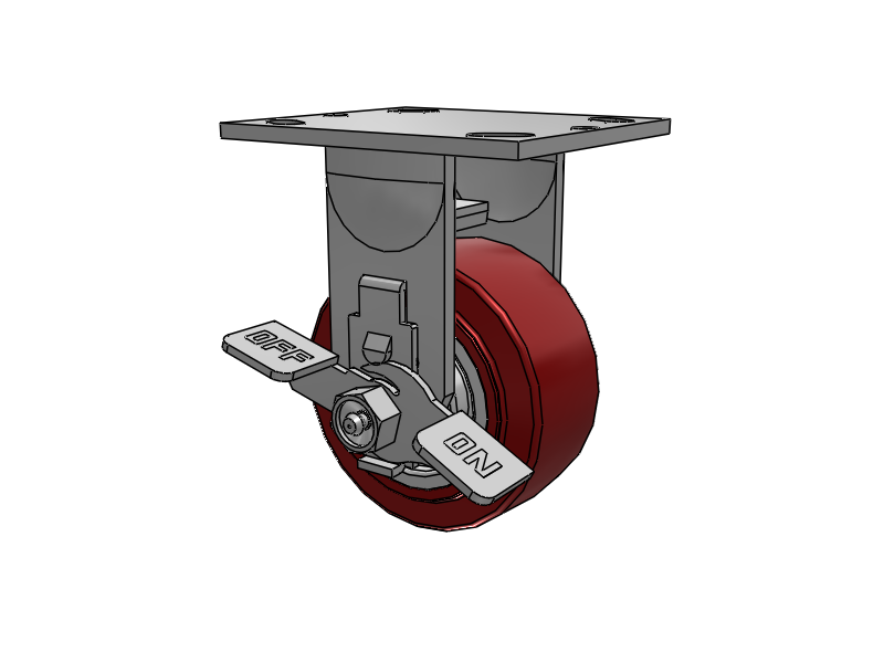 E-line Rigid Caster with 4 x 2 Thermo-Urethane (Maroon/Grey) Wheel and Tread Lock Brake